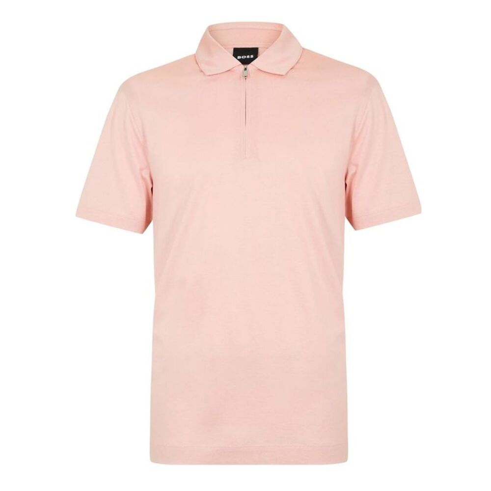 Boss Mens Logo Half Zip Polo Shirt / Light Pink